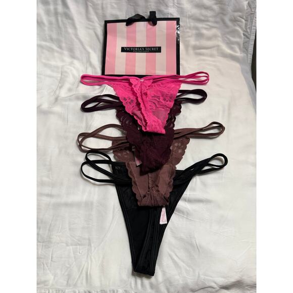 NWOT - Victoria’s Secret PINK Double Strap Cotton & Lace Thongs Size S - Picture 2 of 2